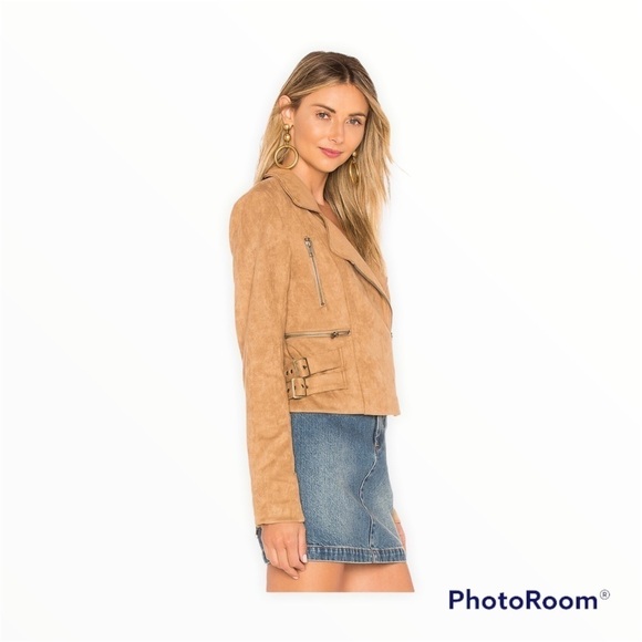 LOVERS + FRIENDS REVOLVE Tan Pierce Faux Suede Moto Jacket Size XS Neutral - Picture 3 of 9